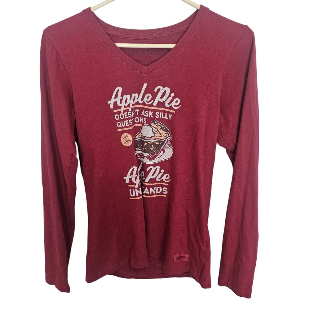Life Is Good Womens Crusher Tee Sz XS Apple Pie Holiday Graphic T-Shirt Stretch